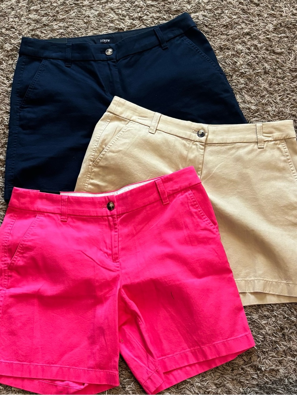 Lot of 3 J. Crew Women’s Chino Shorts - Hot Pink, Navy, Khaki